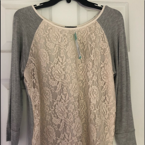 Market & Spruce Tops - Market &Spruce Bernadette Lace Overlay Raglan Top